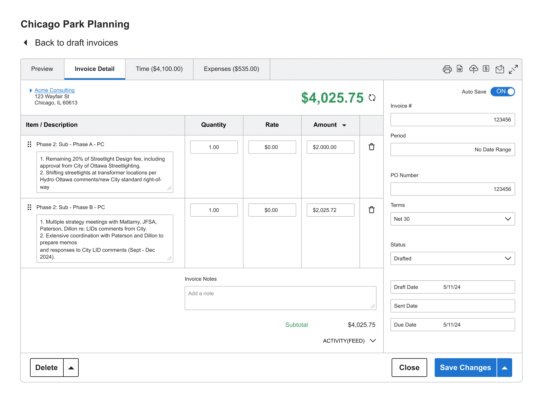 Chicago Park Planning Invoice Detail Banner Image
