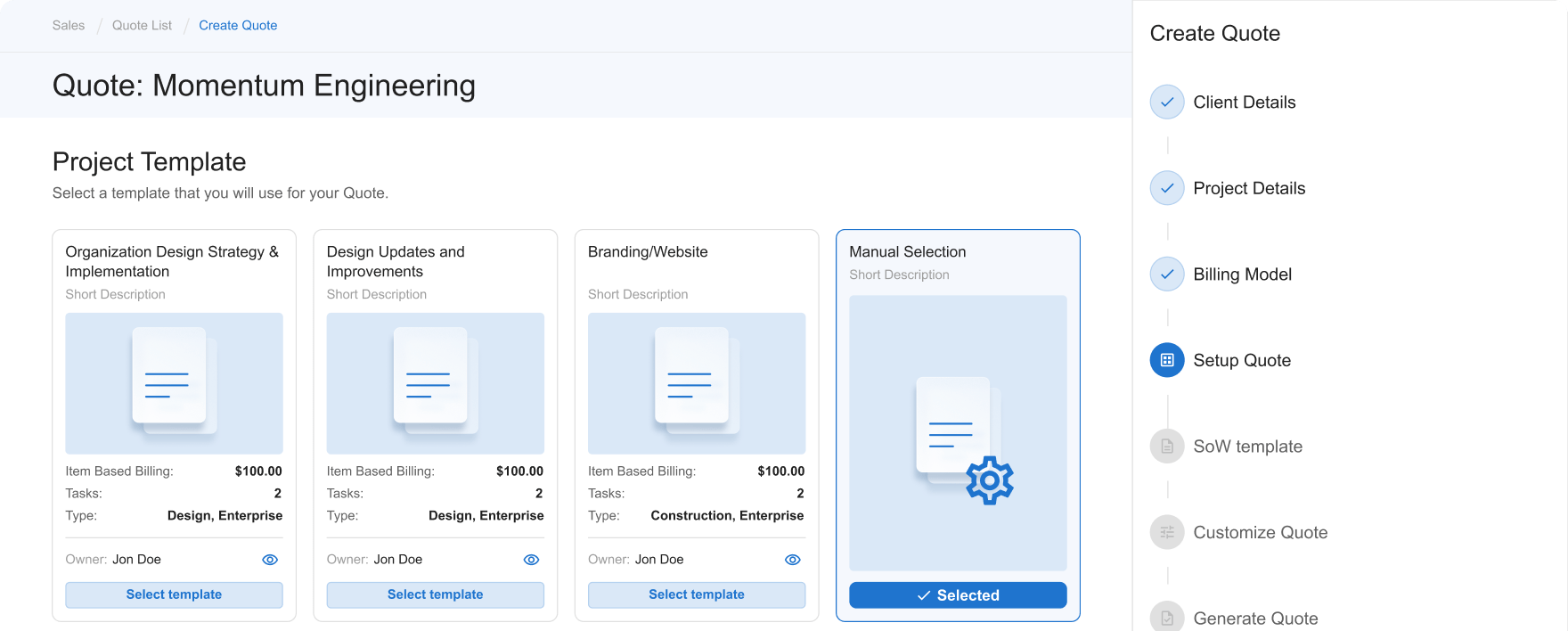 Scoping Pricing Quotes Screen
