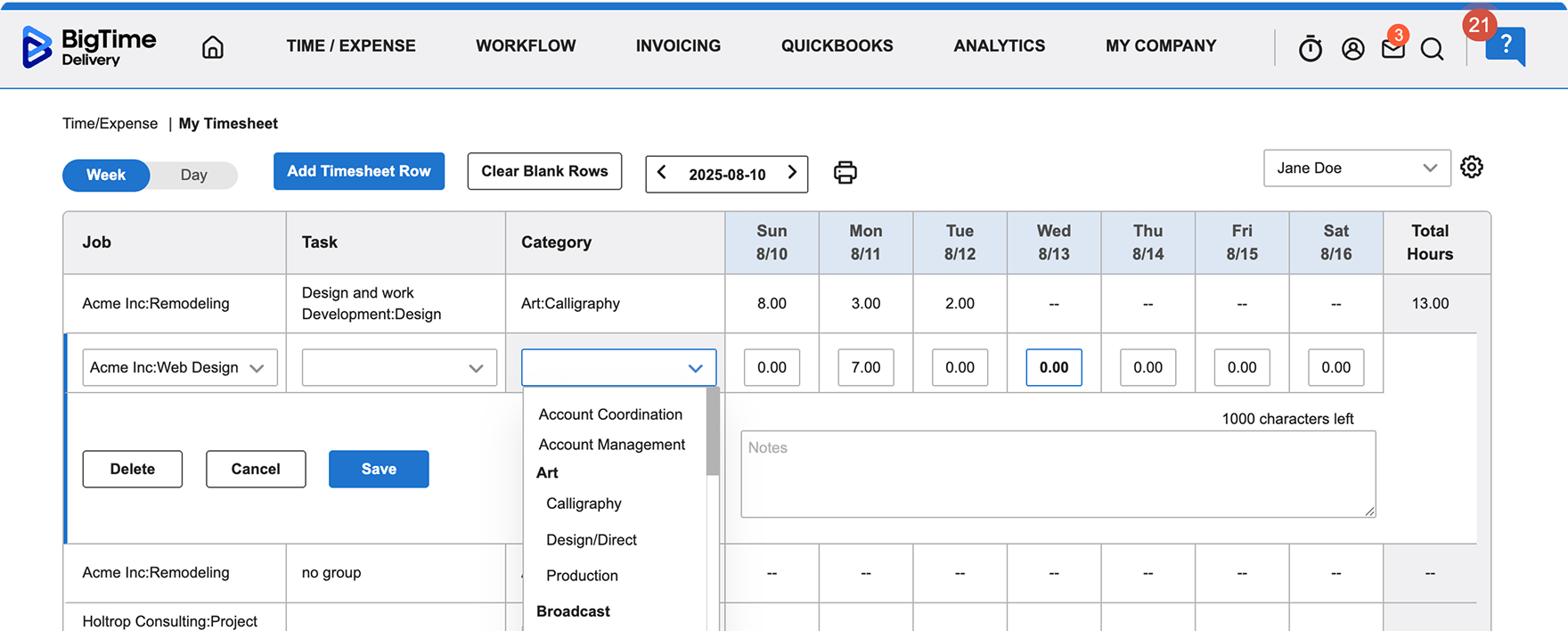 Time Expense Management Screen