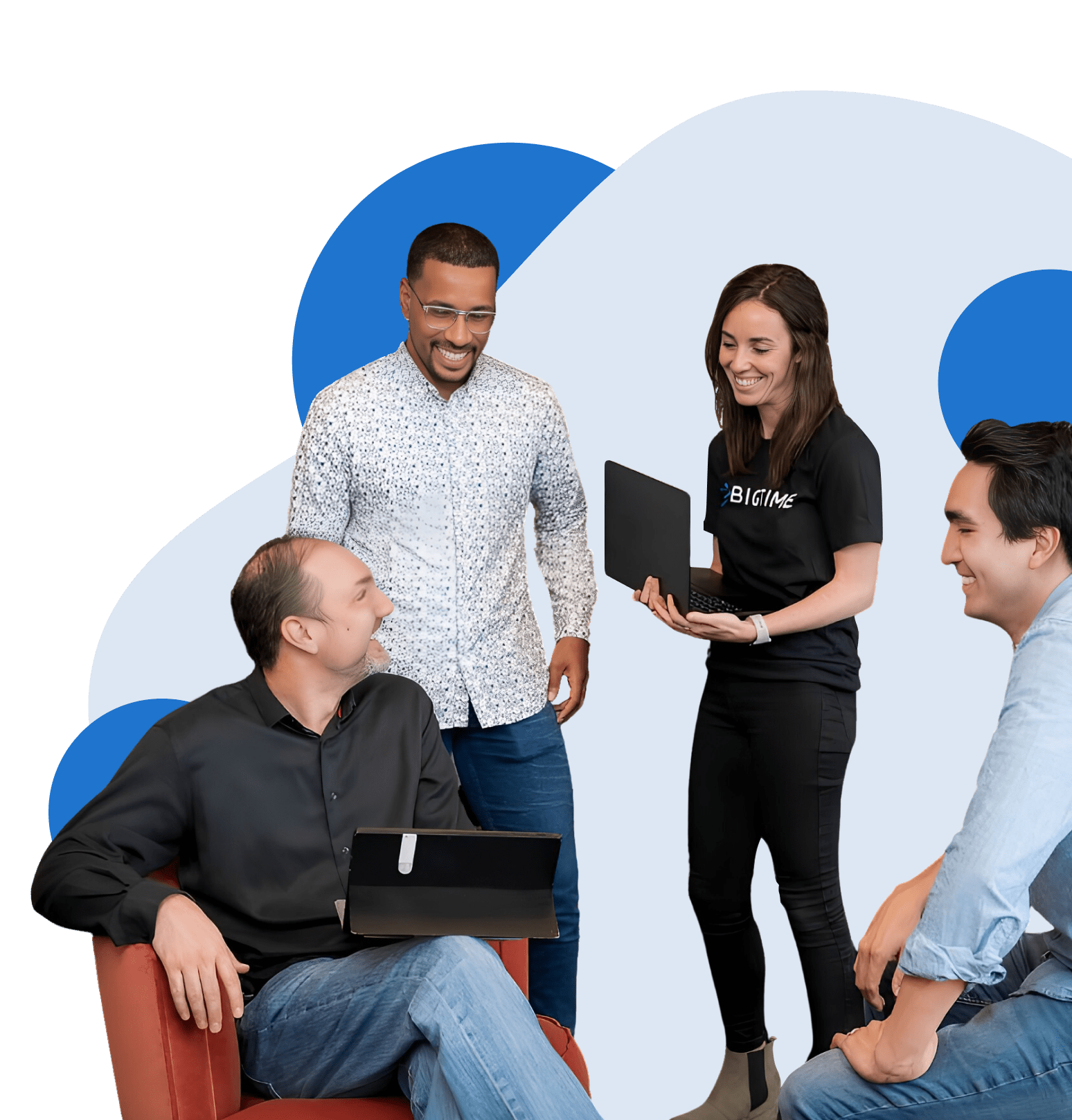 People Happy In Meeting With Blurb And Shapes